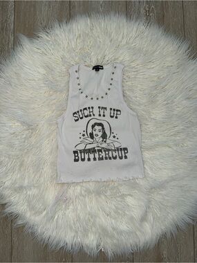Suck It Up Buttercup Graphic Tank - White